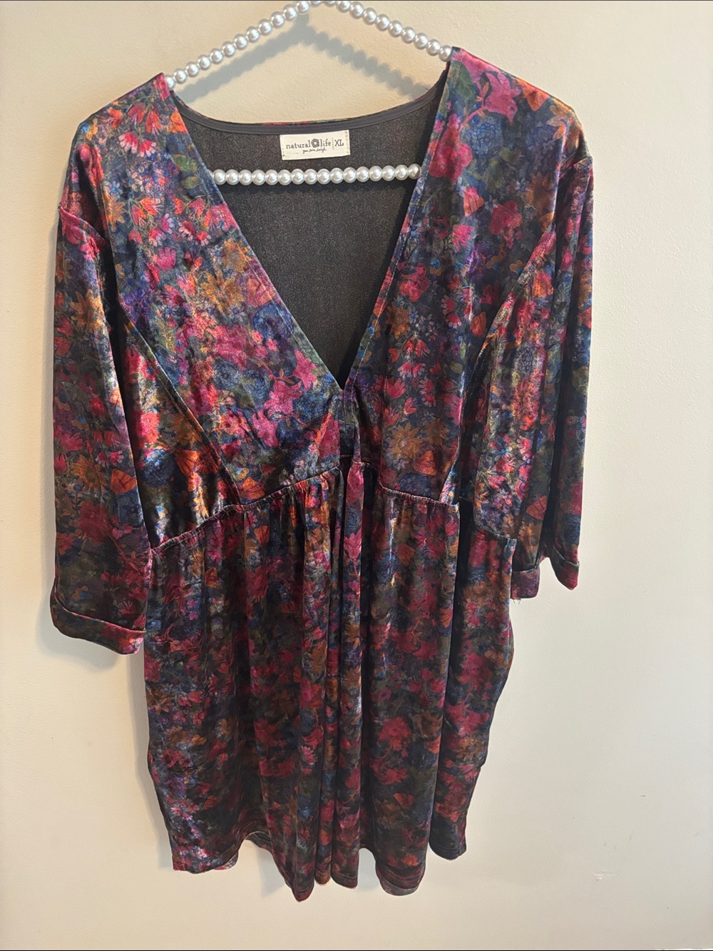 Natural Life Stella Velvet Floral Mini Dress XL Dark Romantic Whimsigoth Boho